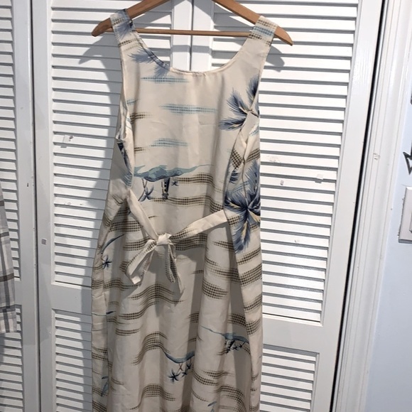 Vintage “Looking Good” 1990s Tropical Palm tree ivory and blue dress new 1X - Picture 6 of 7